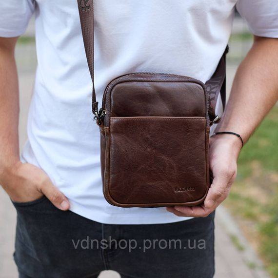 Мужской мессенджер через плечо 20х16х6, сумка планшетка для города, барсетка для телефона, коричневая | Зображення 4