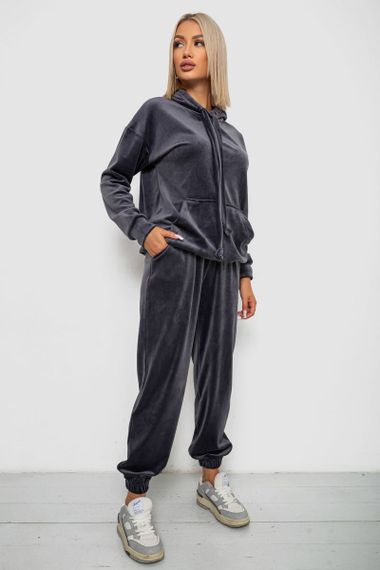 Спортивный костюм женский велюровый, цвет серый, 241R1530-5 | Зображення 2