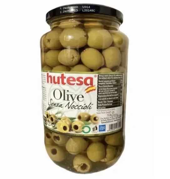 Оливки испанские зеленые крупные  без косточек HUTESA, 900г,  в стеклянной банке