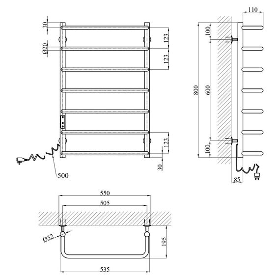 Сушарка для рушників електрична Kroner KRP Stil EL800x500-7 (CV036344) | Зображення 5
