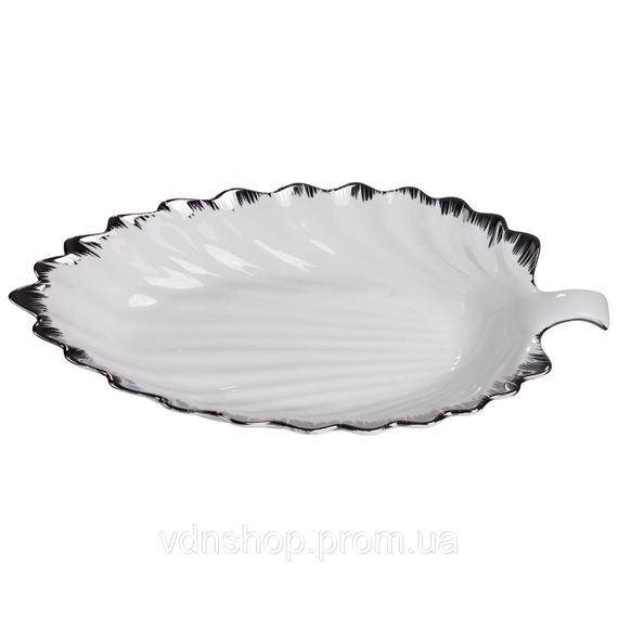 Фарфоровое блюдо для сервировки стола в форме листа 37×18×5 (см) блюдо для подачи закусок Белый с серебром 2552-1S | Зображення 2
