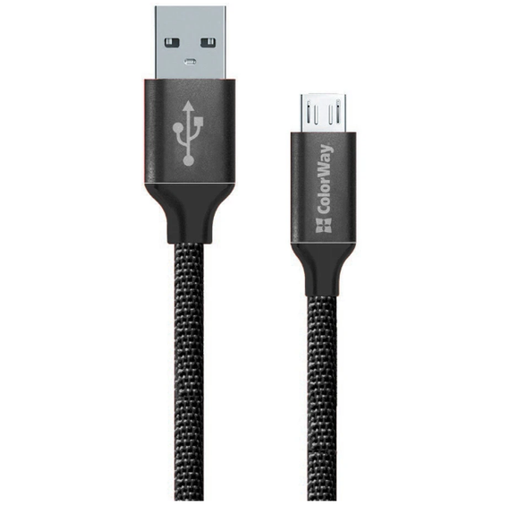 Кабель USB MicroUSB ColorWay CW-CBUM009-BK 2,4A 2м чорний | Зображення 1