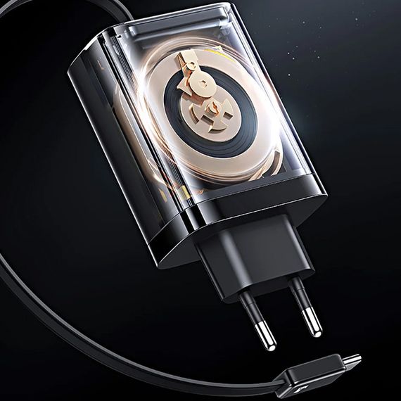 СЗУ Usams US-CC299 GaN With Retractable Type-C Cable Xiang Ser. 65W (1USB-A/1C) Black | Зображення 3