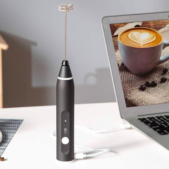 Капучинатор-міксер з USB зарядкою, Чорний / Бездротовий віночок для яєць / Кухонний міксер спінювач для молока | Зображення 4