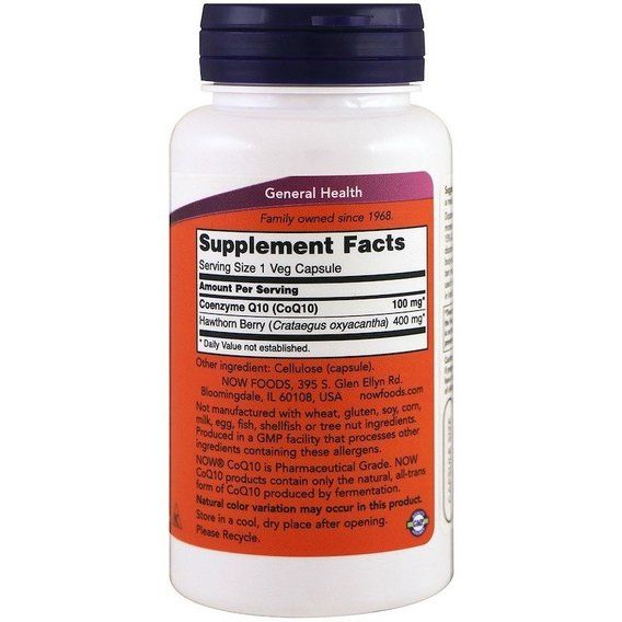 Коензим NOW Foods CoQ10 100 mg with Hawthorn Berry 30 Veg Caps | Зображення 1