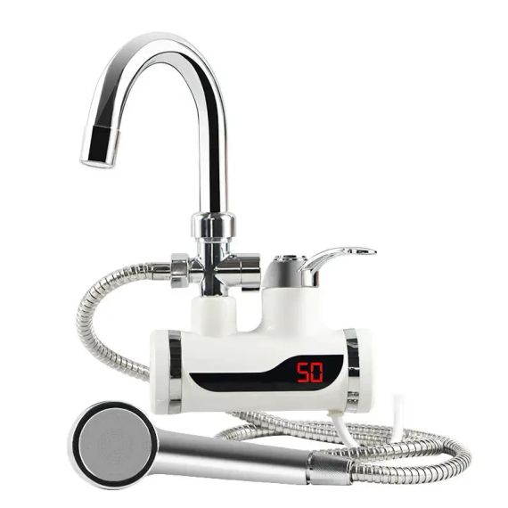 Міні бойлер + душ Water Heater MP 5208, проточний електричний водонагрівач 3000 Вт з LCD-дисплеєм, бічне під'єднання, шланг | Зображення 2