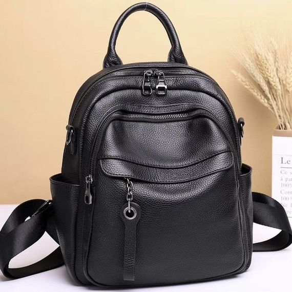 Жіночий шкіряний рюкзак міський. Модний рюкзак жіночий. Рюкзак з натуральної шкіри чорний 27735 | Зображення 3
