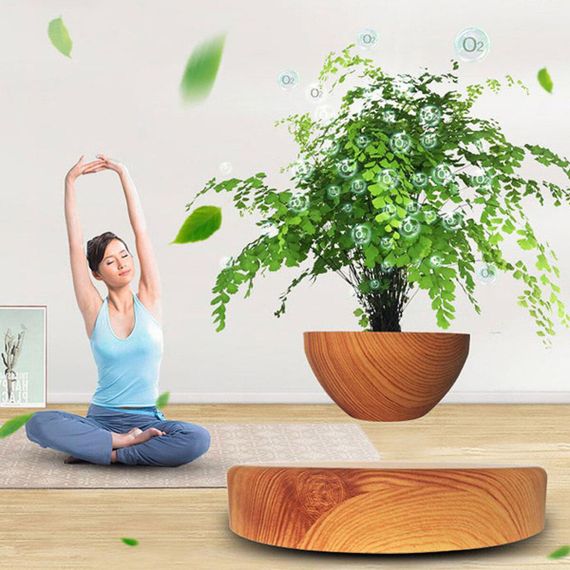 Магнітний левітаційний горщик для рослин HCNT Magnetic Levitating Pot M10-PS Wood Grain | Зображення 1