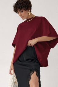 Однотонна вільна футболка з рукавами-реглан - бордо цвет, ONE SIZE (є розміри)