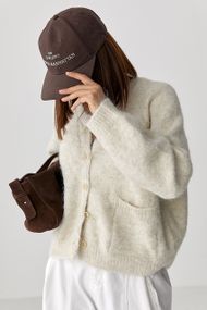 Теплий в'язаний кардиган із кишенями - бежевий цвет, ONE SIZE (є розміри)