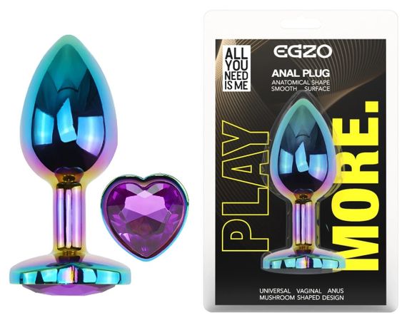 Анальна пробка EGZO Multicolor Heart Plug фіолетова, металева, розмір M Sex Aura