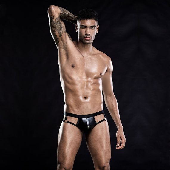 Лакові чоловічі труси з відкритою попкою, One Size Black | Зображення 1