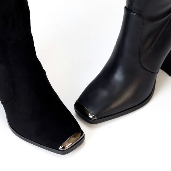 Шикарні чорні ботфорти замшеві стрейч на стійкому підборі | Зображення 8