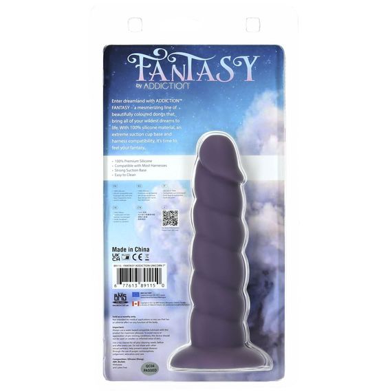 Фалоімітатор Fantasy by Addiction Unicorn Dildo 7” Purple, віброкуля в подарунок | Зображення 4