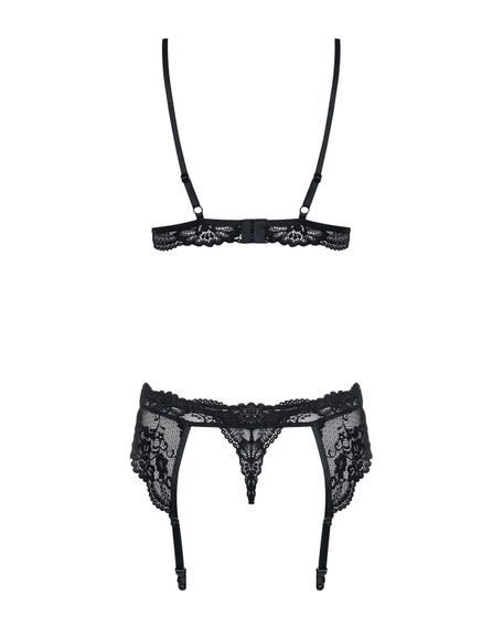 Мереживний комплект білизни Obsessive 810-SEG-1 L/XL Black, бюстгальтер, стрінги, пояс для панчіх | Зображення 5