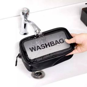 Косметичка прозора з чорною окантовкою та ручками на блискавці 26*15*11 Чорна