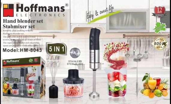 Блендер Hoffmans HM-8043 800W • Погружной измельчитель 5 в 1 с насадками и чашей для измельчения | Зображення 2