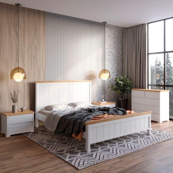 Двоспальне ліжко Mebigrand Вірджинія Білий (RAL9003)/Горіх світлий 180х200 см (MBG-1620)