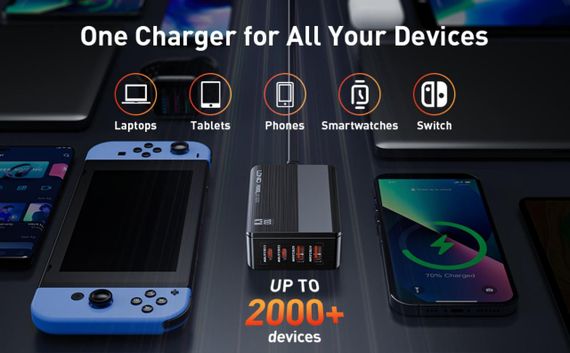LDNIO A4809C: Універсальний зарядний пристрій 100 Вт з 4 портами (2x USB-C, 2x USB-A) та LED-дисплеєм | Зображення 3
