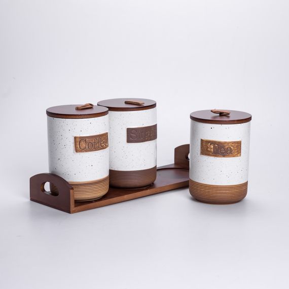 Набір порцелянових банок для сипучих 3 шт по 800 мл з кришками Бежевий HP-26-1BE | Зображення 1