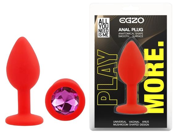 Силіконовий анальний плаг EGZO Red Round Plug S з кристалом, червоний Sex Aura