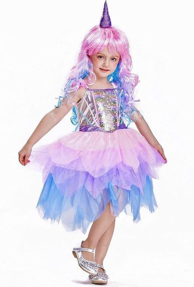 Костюм Єдинорога, карнавальна сукня для дівчаток з кольоровою перукою і фатином для свят, вечірок, вистав, гелловіна | Зображення 2