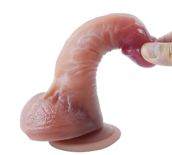 Фалоімітатор з мошонкою на присосці OYO - Dildo Double Layer Silicone YQW-010 (довжина 18 см, діаметр 3.2 см) Sex Aura | Зображення 4