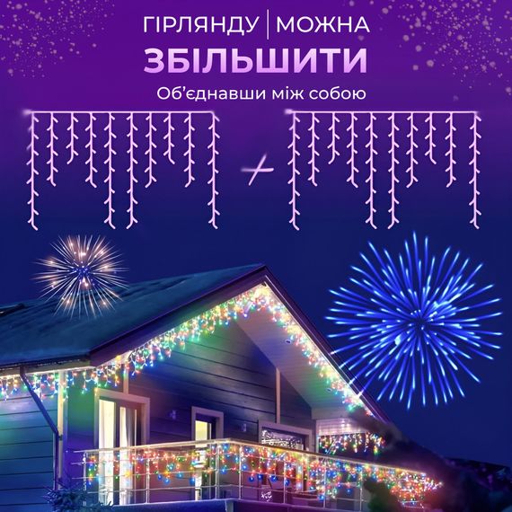 Гирлянда уличная светодиодная 90 LED 3 метра белый провод бахрома 18 нитей 3МWML | Зображення 5