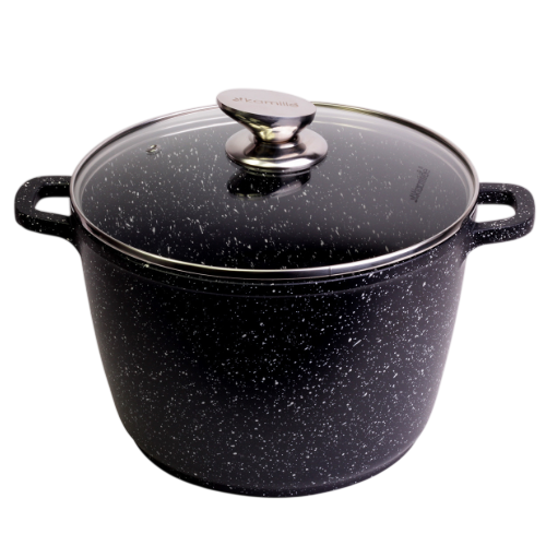 Каструля литий алюміній глибока 24*16,5см скляна кришка а/п Black marble 4407 АМА