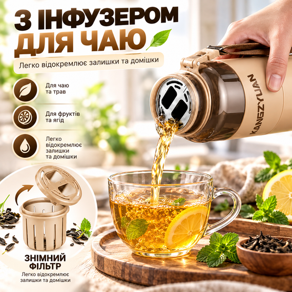 Спортивная бутылка KANGZYUAN 700 мл коричневая Tritan BPA-free, ударопрочная эко-бутылка с ремешком | Зображення 4