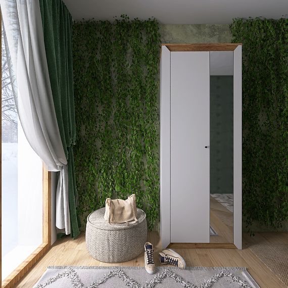 Шафа-пенал із дзеркалом Еверест Нордік-800 Білий/Дуб крафт золотий (EVR-5539)