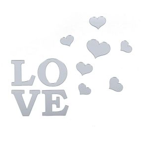 Дзеркальний декор акриловий самоклейний Love срібло, 11 шт (D) SW-00002495
