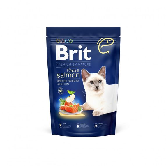 Корм сухий Brit Premium Cat by Nature Adult Salmon для дорослих котів з лососем 1,5 кг
