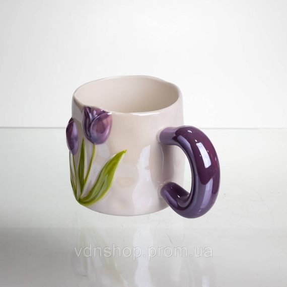 Новорічна порцелянова чашка для чаю та кави "Ніжний Тюльпан" з 3D-декором 400 мл, святкова кружка чашка на подарунок Фіолетовий | Зображення 2