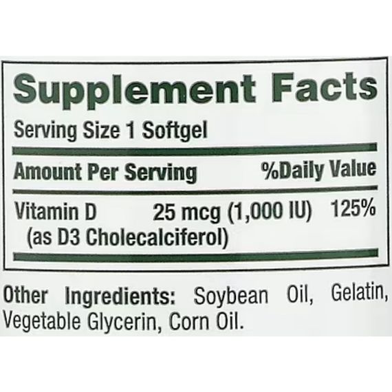 Витамин D Nature's Bounty Vitamin D3 25 mcg (1000 IU) 350 Caps | Зображення 1