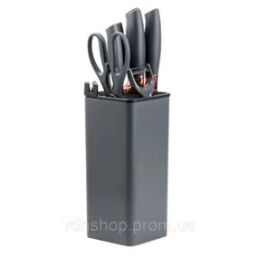 Набор кухонных ножей 5 штук с ножницами и овощечисткой 33/23.5/24.5/19.5 см Черный HP27476