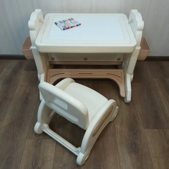 Дитячий стіл-трансформер зі стільцем / Столик для творчості двосторонній з основою для конструктора, мольбертом, пісочницею, | Зображення 3