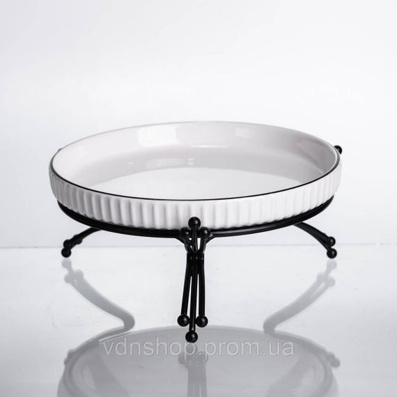 Фруктовниця порцелянова на металевій підставці Ø20 кругла ваза цукерка для фруктів Чорний LB-1570B