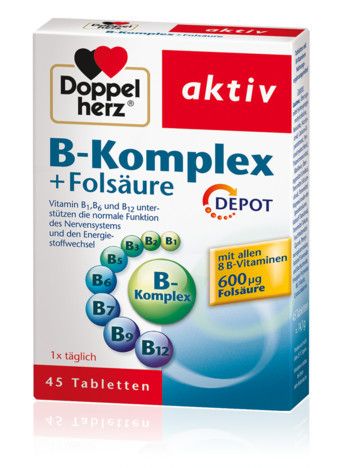 Доппельгерц В комплекс + фолієва кислота Doppelherz B-Komplex + Folsäure вітаміни групи В1 В2 В5 В6 В12