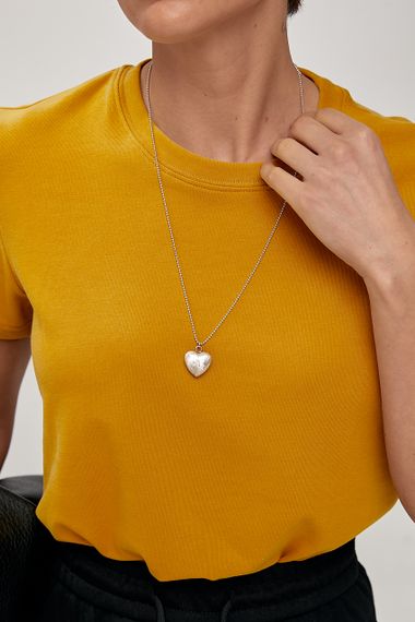 Однотонна трикотажна футболка - гірчичний цвет, ONE SIZE (є розміри) | Зображення 3