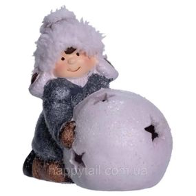 Новогодняя фигурка с подсветкой Девочка со снежным шаром из фарфора 11×7×12 (см) новогодний декор для дома на подарок CR-5-12