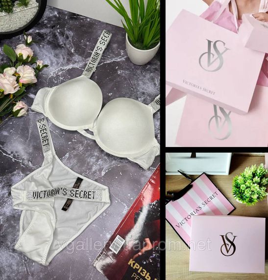 Білий комплект білизни Вікторія Сикрет | Ліфчик та трусики Літери Victoria's Secret L, 80С, Білий