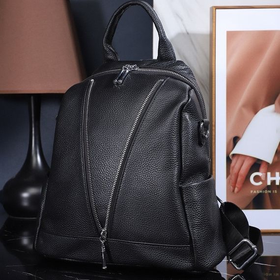 Рюкзак жіночий чорний шкіряний з ременем 35538 | Зображення 6