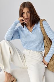 Кофта-поло з косичками - блакитний цвет, ONE SIZE (є розміри)