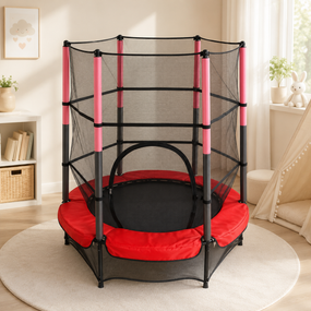 Батут детский для дома TILLY BT-RJ-0072 с защитной сеткой диаметр 140 см до 100 кг Красный