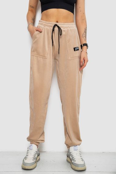 Спортивні штани жіночі велюрові на флісі, колір бежевий, 238R58647-1