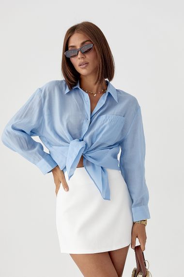 Прозора сорочка з декоративними ґудзиками на спині - блакитний цвет, S (є розміри)