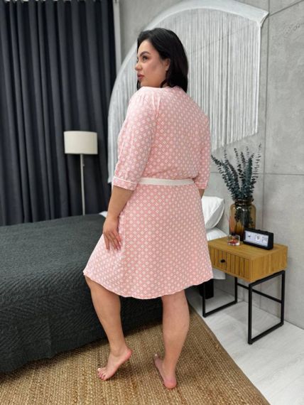 Піжамний персиковий комплект: халат + нічна сорочка  PLUS SIZE | Зображення 7