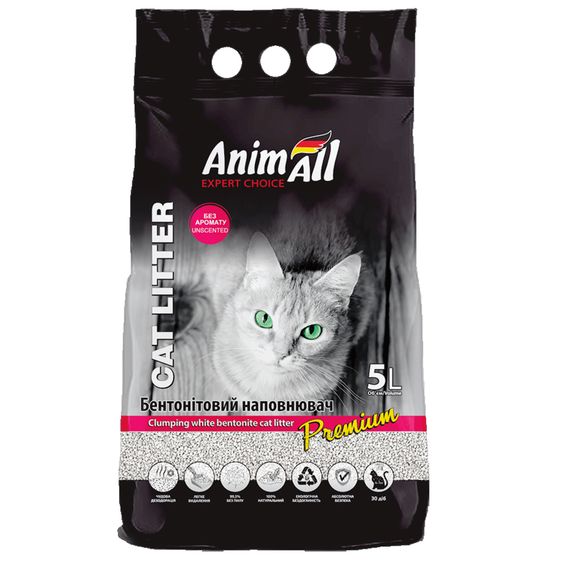 Бентонитовый наполнитель AnimAll Premium Classic без аромата для кошек, 5 л