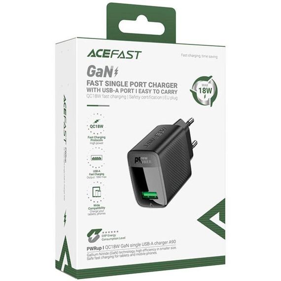 СЗУ Acefast A90 QC3.0 18W (1USB-A) Black | Зображення 3